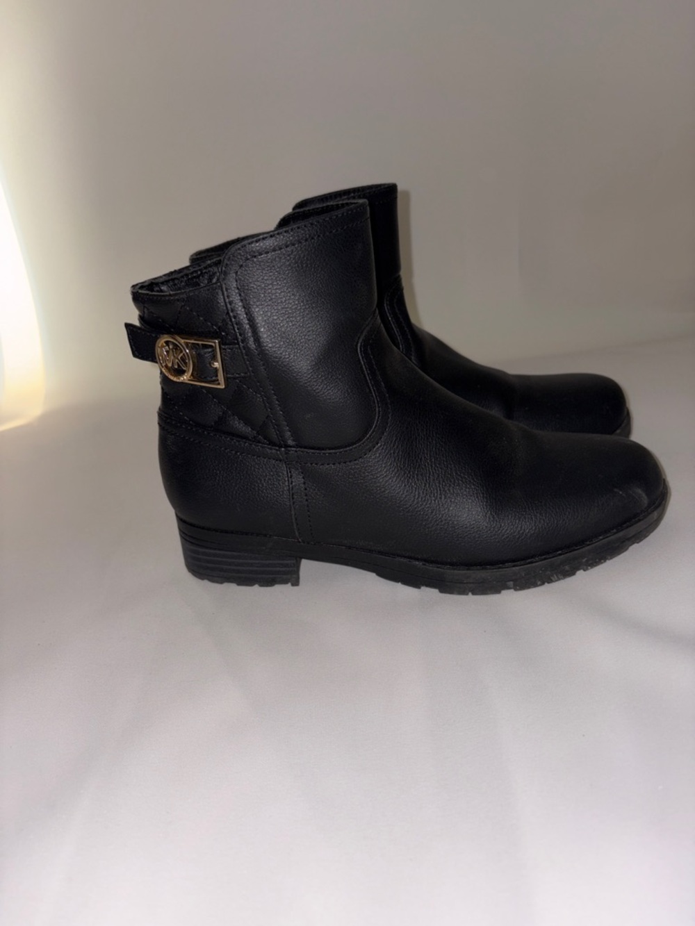 Michael Kors Black‎ Leather Ankle Booties with Gold Logo Accent - Kids Size 4